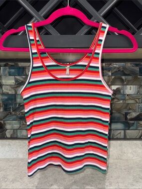 BKE Multicolor Striped Ribbed Tank Top - Pink, Red, Green, Navy